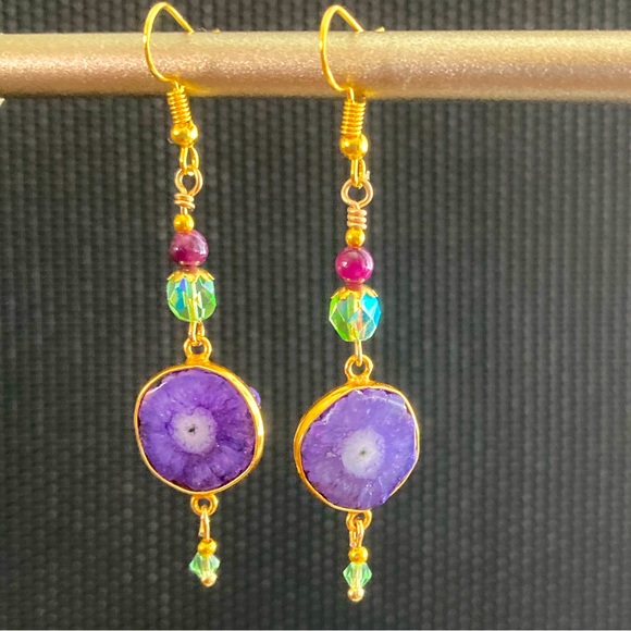 Solar Quartz Earrings (Druzy) in Purple - Picture 4 of 4